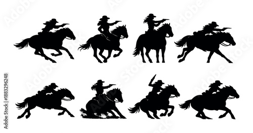 Silhouetted cowboy on horseback at dusk against vibrant sky