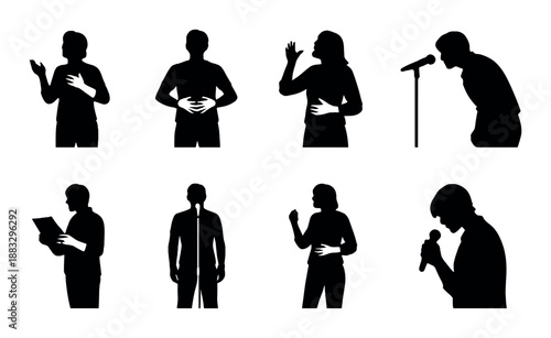 Silhouettes of diverse people engaging in various activities against dark background