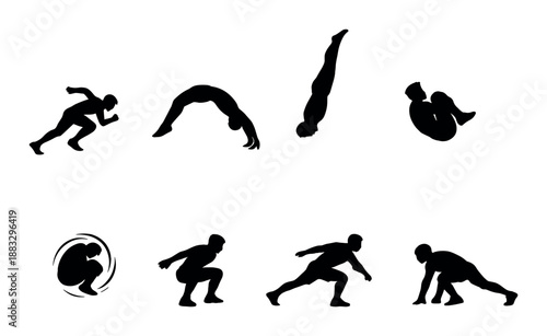 Dynamic silhouettes of male athletes in action poses