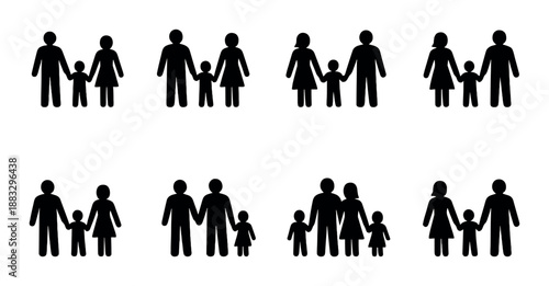 Silhouette of diverse families holding hands in different arrangements