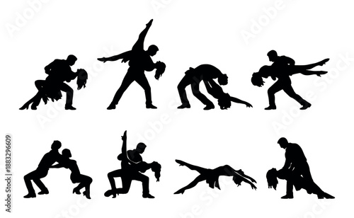 Silhouette dance poses collection with couples in dynamic moves