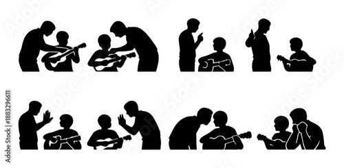 Silhouettes of parent-child interactions highlight communication and bonding