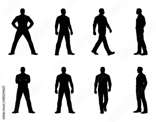 Silhouette grid of diverse male figures in various poses