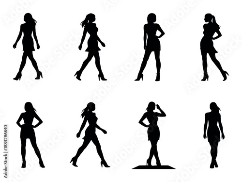 Silhouettes of female figures in various poses against a dark background