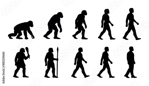Evolution of human silhouette sequence from ape to modern man
