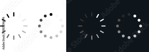 Loading Progress Indicator Icons Set. Circular Preloader Buffering Symbols in Line and Dot Style, Minimalist Black and White UI UX Waiting Animation Vector