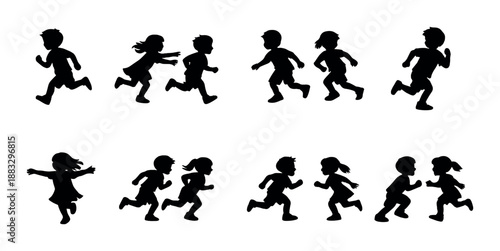 Silhouette of diverse children running in sequence