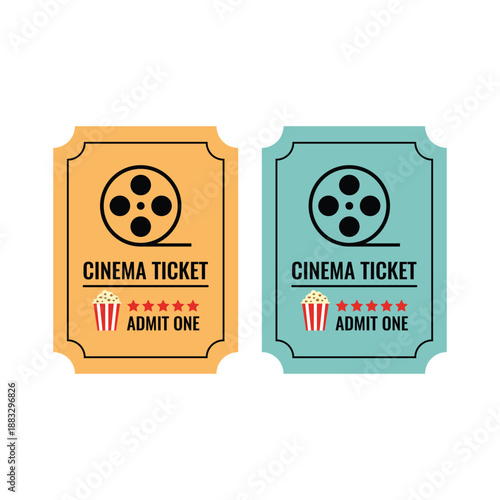 Film theatre ticket flat vector illustration on white background. Entertainment concept