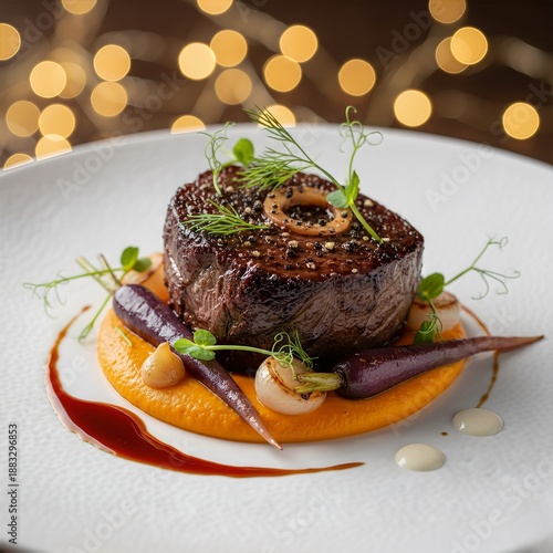 Luxury Gourmet Grilled Sirloin Steak Served with Roasted Vegetables in Fine Dining Style