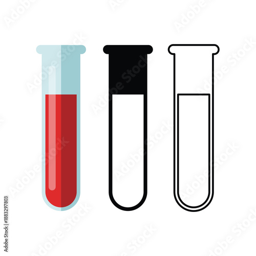 Test tube with red liquid flat vector icon design on white background