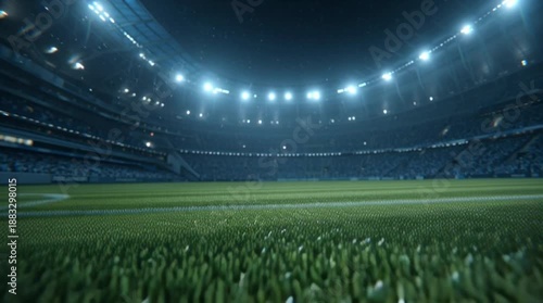 A 4K professional background animation loop of an American football stadium featuring a grassy playground, supporters, and spotlights