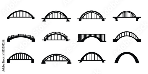 Modern architectural steel arch bridge icon silhouette vector illustration