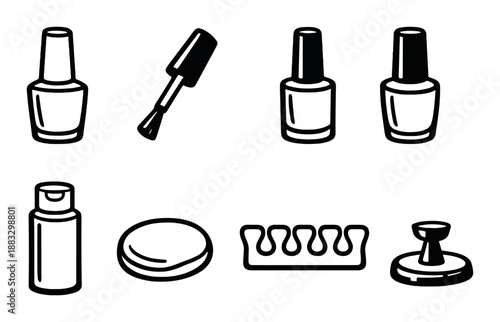 Minimalist black and gray nail polish icons set on dark background
