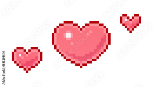 ドット絵　シンプルでかわいいハートの装飾　ピクセルアート　デコレーション