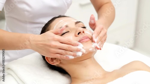Woman Receiving Facial Treatment at Spa.