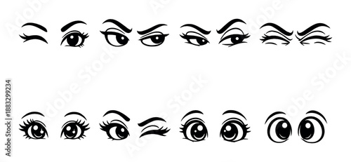 Various cartoon-style eyes showing different expressions on gray background