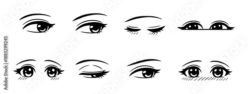 Variety of anime eyes illustrations on gray background