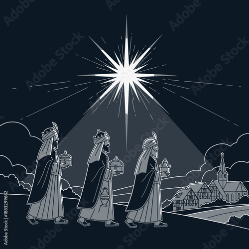 Three Wise Men Following Star to Bethlehem - Religious Journey