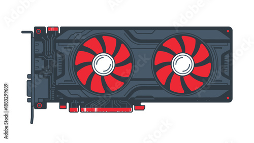 High-performance graphics card with two cooling fans for gaming and professional use.