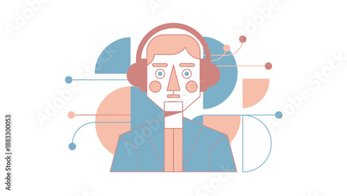 Illustration of a person wearing headphones, focused and attentive, listening intently.