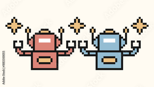 Robot robotic or ai humanoid business enginner cyborg with cartoon,bot,toy,artificial intelligence,pixel,8 bit,pastel,colorful,background.