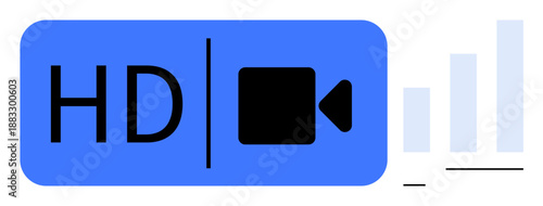 HD video concept. HD video symbol with camera graphic and signal bars quality and connectivity. HD video for streaming platforms, media, technology, and communication apps