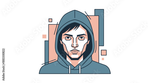 Intense gaze of a person in a hoodie, artistic illustration, focused expression, digital art.