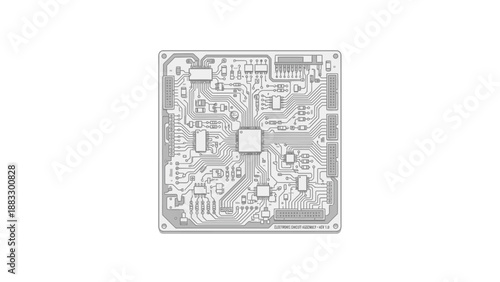 Intricate circuit board design showcasing electronic components and connections with precision.
