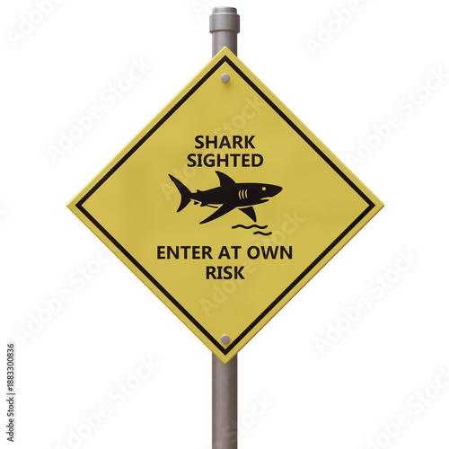 Foto Shark warning sign isolated on white, transparent