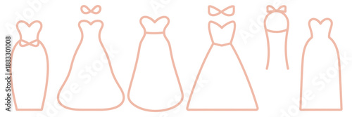 Red dress outline vector illustration, various fashion styles, elegant garment designs, clothing sketches and apparel concept artwork.