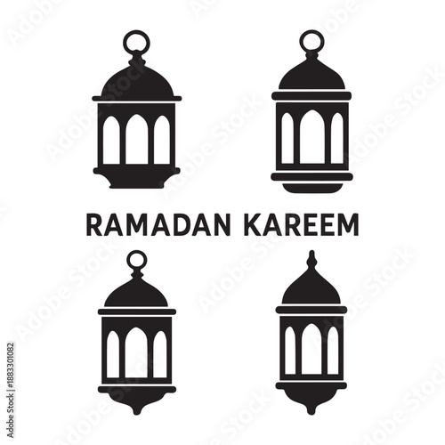 Ramadan Kareem Lantern Silhouette Icons in Grid Layout