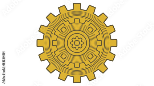 Intricate golden gear illustration showcasing mechanical engineering and technological design elements.