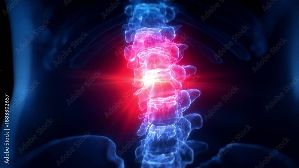 Medical animation showing a detailed x ray of the human lumbar spine ...