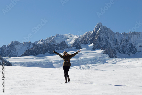 Beautiful Asian woman travel enjoy at fox glacier in New Zealand