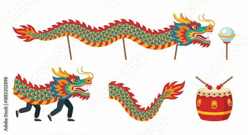 Traditional Chinese Dragon Dance Elements for Festivals and Celebrations