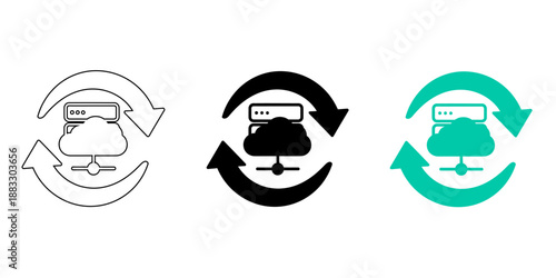 Cloud Computing and Data Migration Icon  Network Security, Server Automation, and Business Partnership Symbols