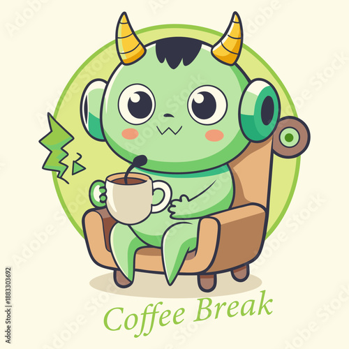 Vector art illustration of kawaii mascot drinking coffee