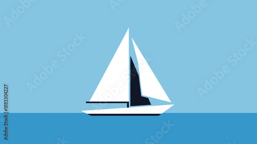 A minimalist depiction of a sailboat at sea against a light blue sky