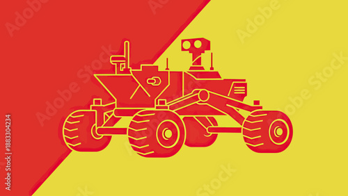 Abstract illustration of a rover on a diagonal split background of red and yellow