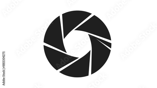 A black and white graphic of an aperture's blades, creating a circular shape