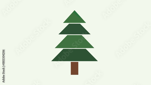A simplified illustration of a coniferous tree with a brown trunk, shades of green