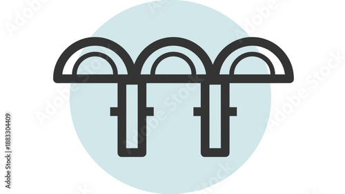 Vector illustration of a bridge structure with three arches, in a light blue circle