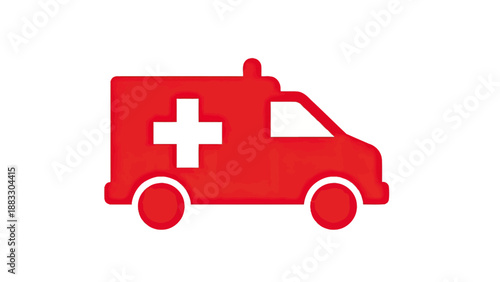 A red ambulance icon with a white cross on its side, in a simple flat design style