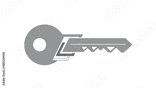 A gray key icon on a white background, featuring a circular handle and toothed key bit