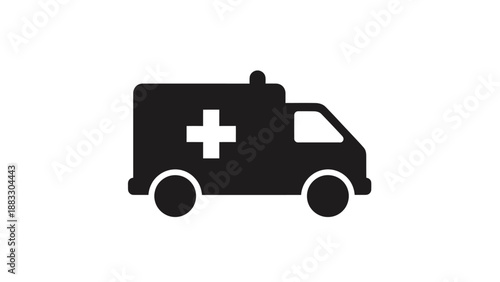 A black silhouette of a medical transport vehicle with a cross emblem