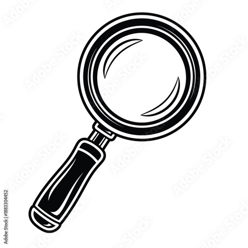 Magnifying glass illustration showing the lens and handle in a detailed design.