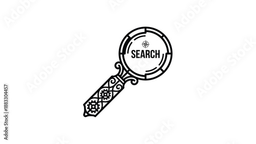 Magnifying glass illustration with the word search, perfect for finding information.