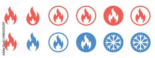 Fire and snowflake temperature icon vector illustration, clean design representing hot and cold settings, HVAC and climate control concept.