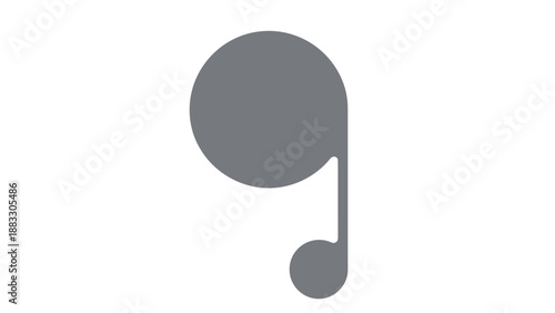 A minimalist musical note graphic in grey on a white background