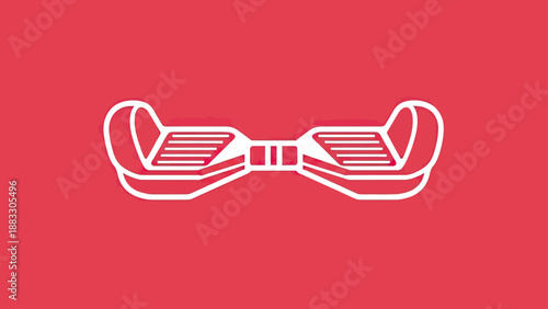 A white outline of a self-balancing scooter on a red background. Simple design